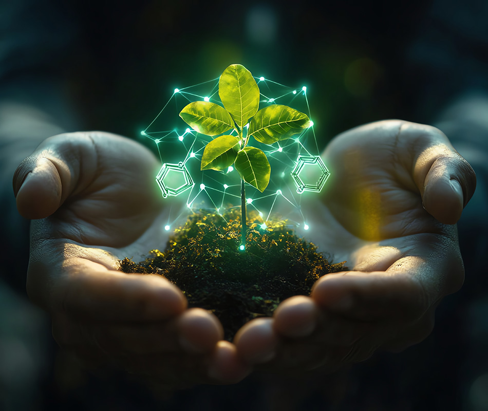 Hands holding a plant - Social responsibility example